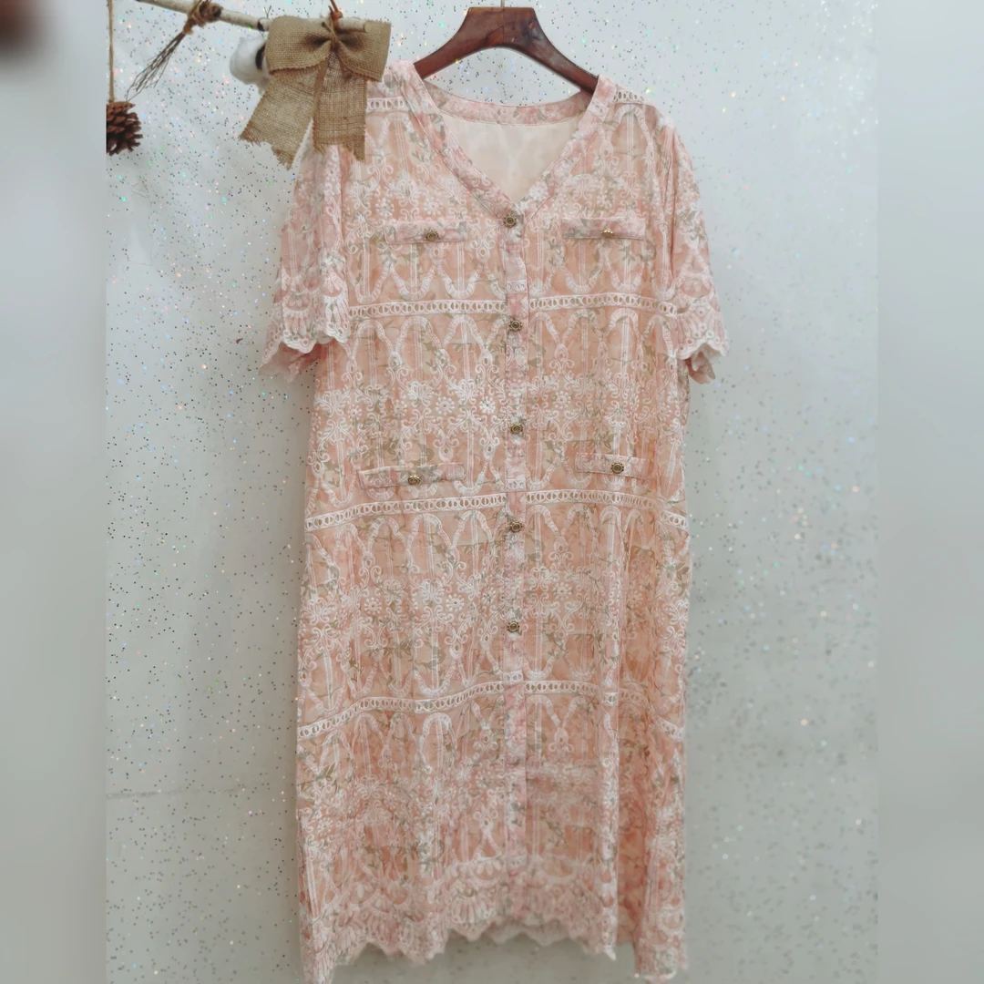 7606新款轻奢名媛气质显瘦重工刺绣夏季连衣裙