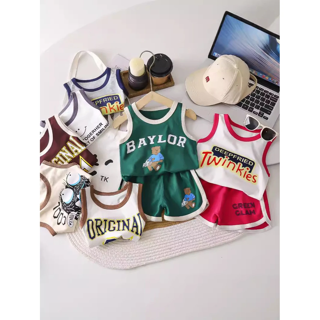 运动短裤七色背心套装24夏季新款男童无袖上衣圆弧3-6岁儿童睡衣