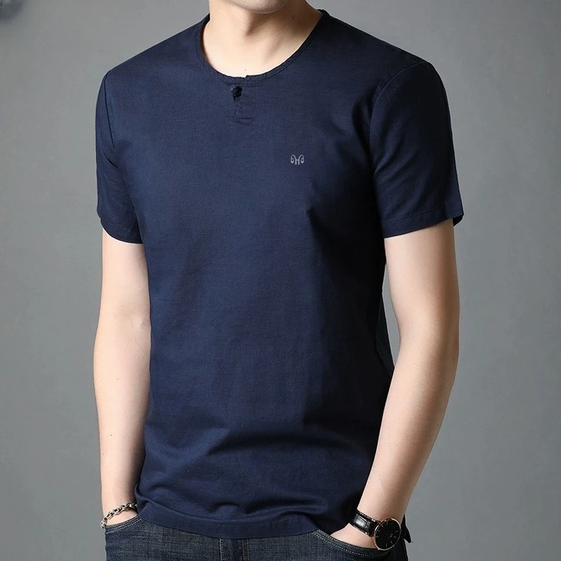 亚麻短袖t恤男夏季舒适休闲时尚百搭圆领上衣中国风盘扣棉麻体恤