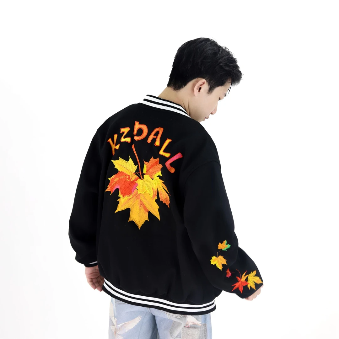 KZDALL原创设计枫叶刺绣棒球服夹克棉服复古街头潮流男女休闲外套