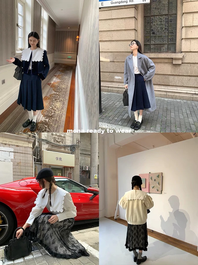 灰灰呀！7720 品牌货！韩系复古百搭尖领方领温柔长袖衬衫