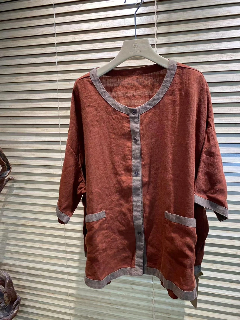 亚麻做旧炒色外套宽松开衫【长66胸围140】