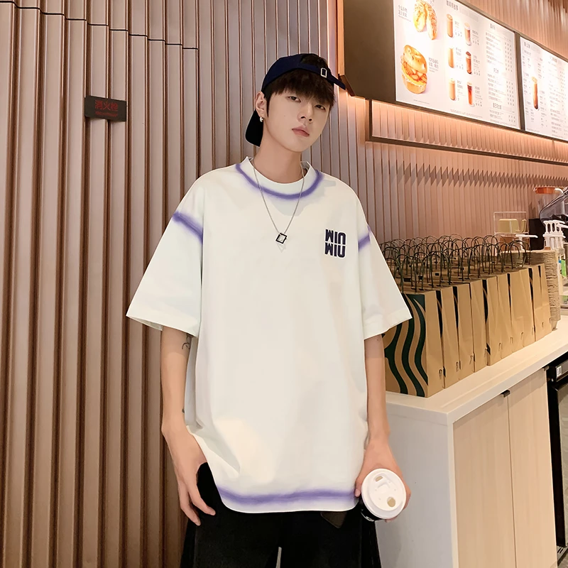 韩版夏季新款青少年2025潮牌字母设计宽松百搭款圆领短袖t恤