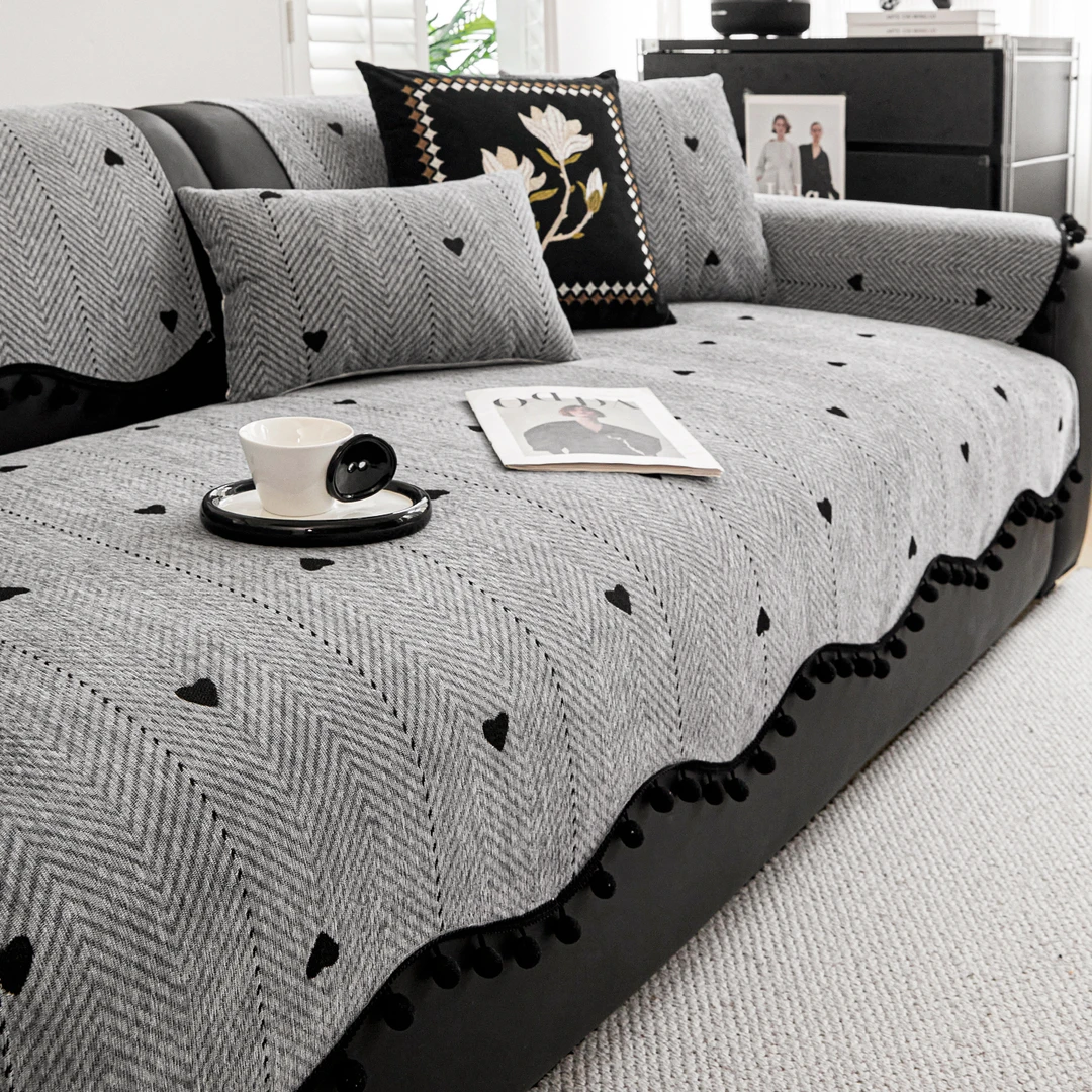 虹原风尚高级感皮沙发垫四季通用2025新款固定防滑不规则雪尼尔垫