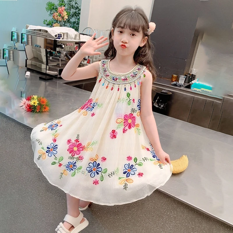 女童连衣裙夏装2025新款洋气儿童公主裙背心裙女孩度假挂脖吊带裙