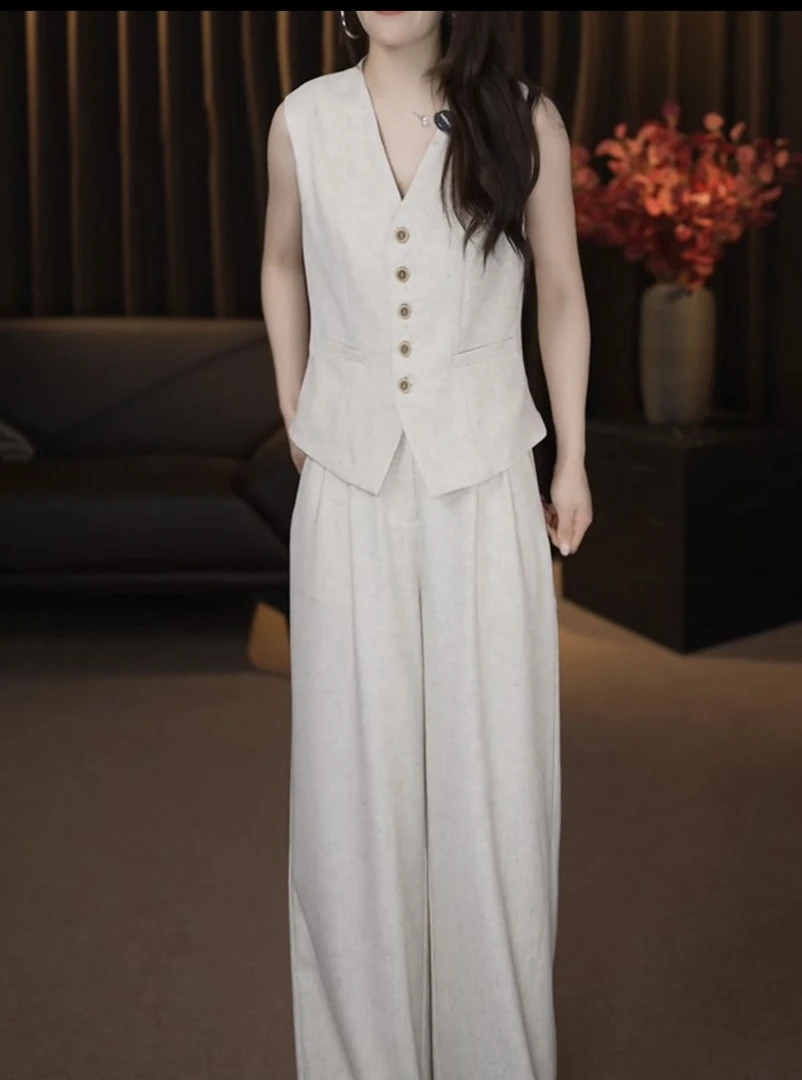 新款法式气质高级无袖小众老钱风修身显瘦马甲阔腿裤两件套套装