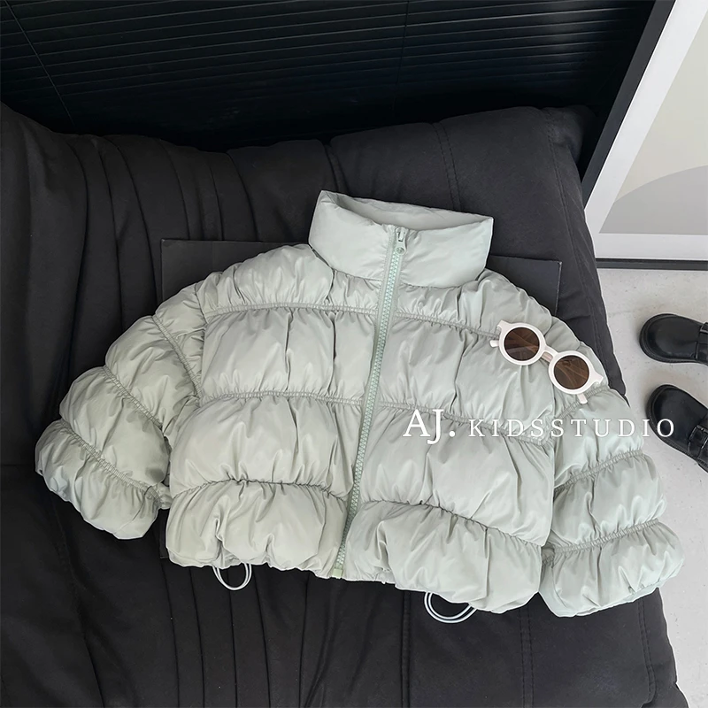 qc【现货】阿卷冬装韩版儿童洋气肌理感小立领保暖加厚棉服MPG5521