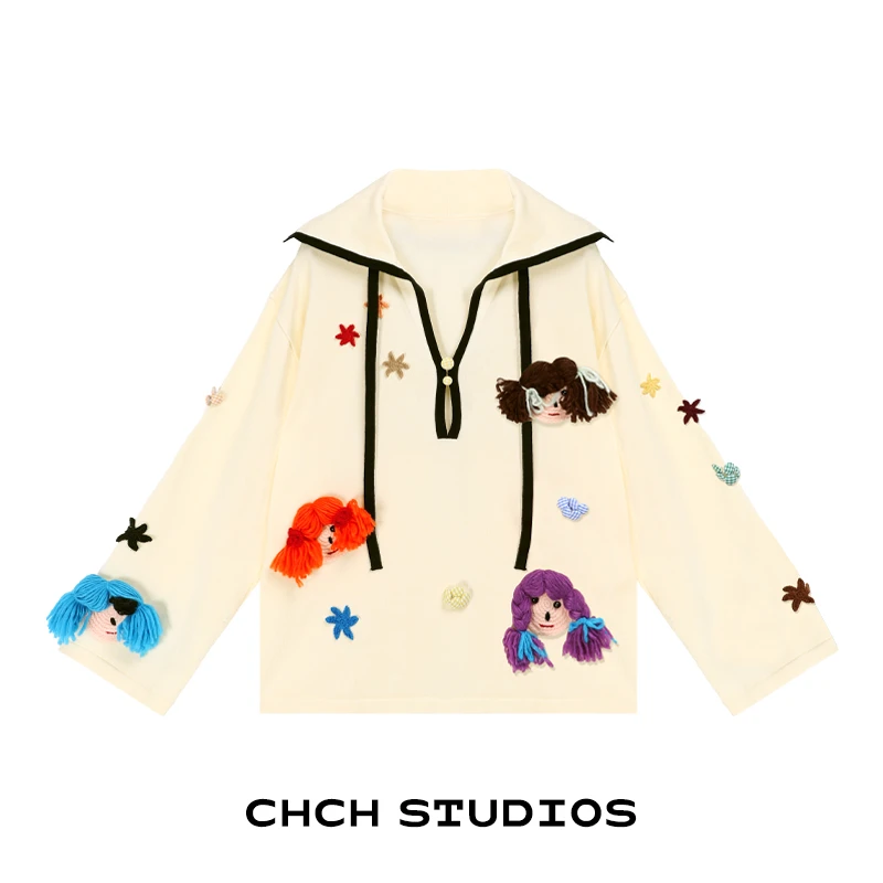 RATX73312初秋新款海军领长袖韩版宽松立体玩偶时尚上衣女