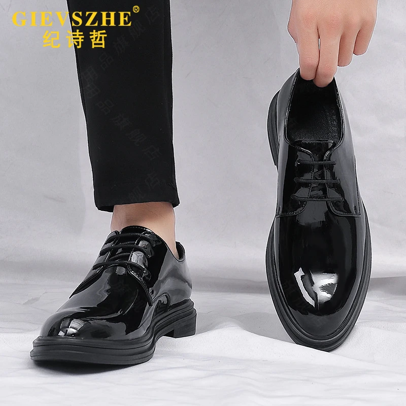纪诗哲商务正装皮鞋男士低帮内增高6CM休闲鞋高档轻奢漆皮德比鞋