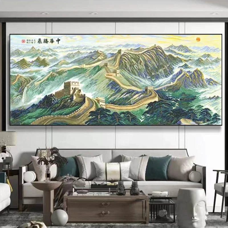 纯手工绣好的长城十字绣成品不带框客厅高端风景山水挂画