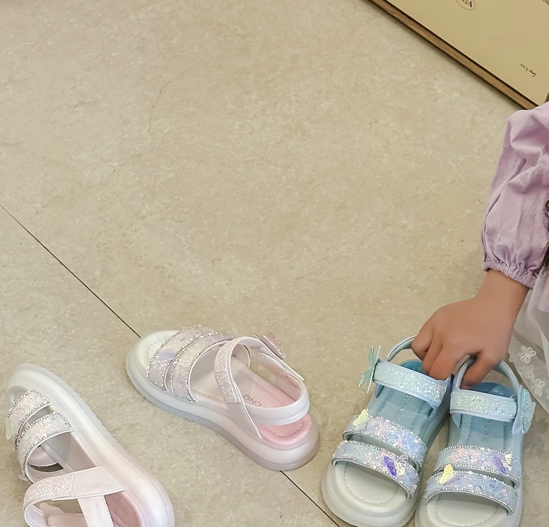 夏款女童两色公主凉鞋蓝色粉色 1053