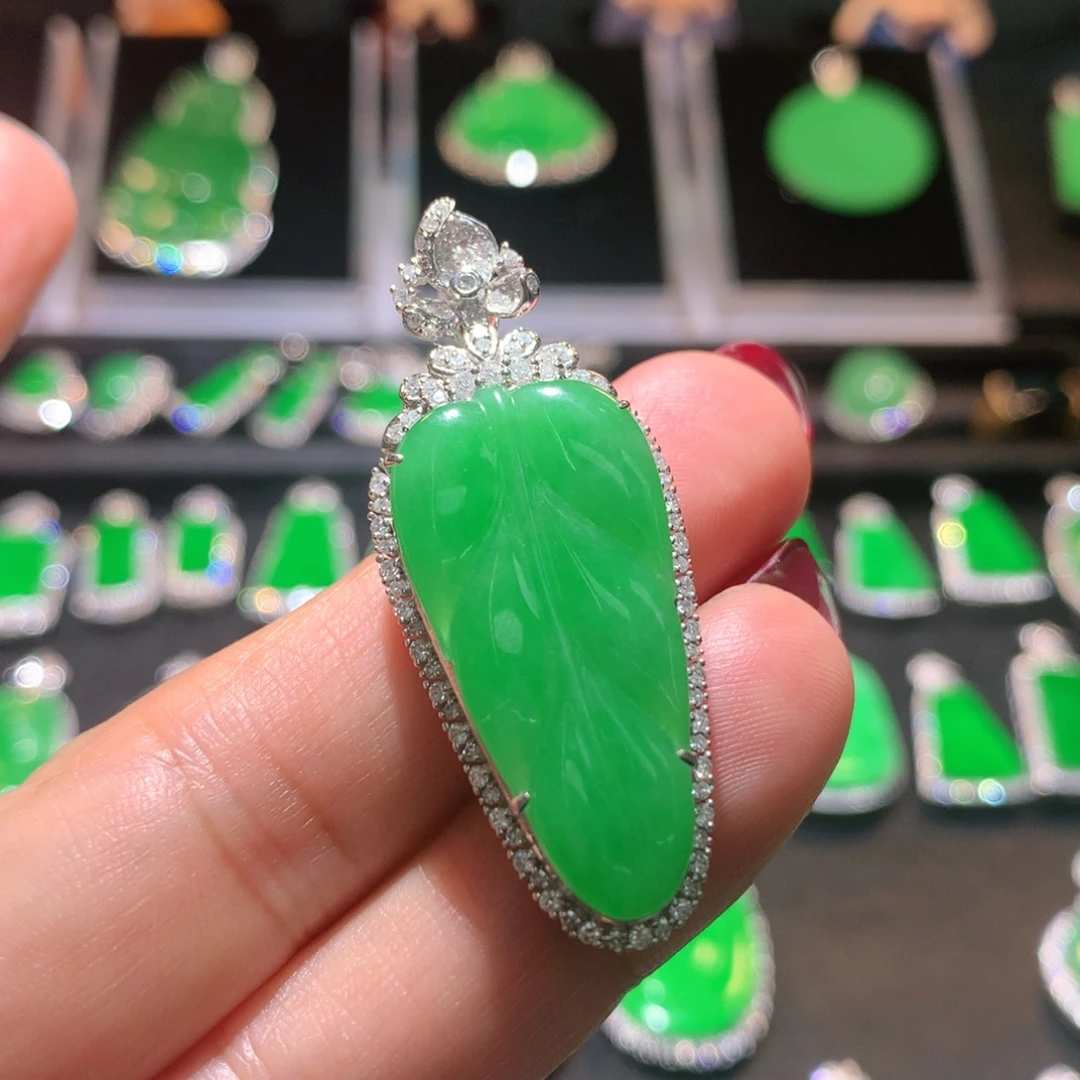 翡翠18K金镶嵌吊坠(不含链)