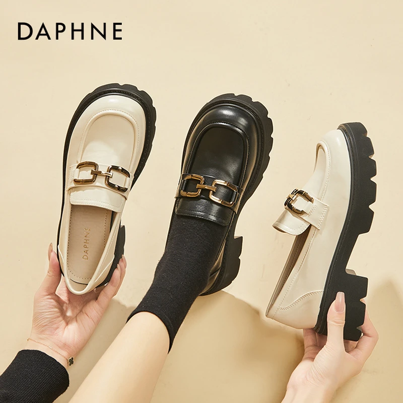 达芙妮乐福鞋女厚底2025新款春秋通勤单鞋一脚蹬百搭英伦风小皮鞋