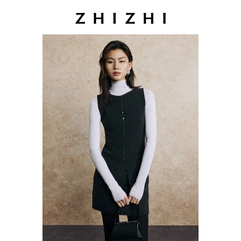 致知 宴清都 全羊毛针织马甲利落清雅修身纽扣襟ZZ2EAKVL008