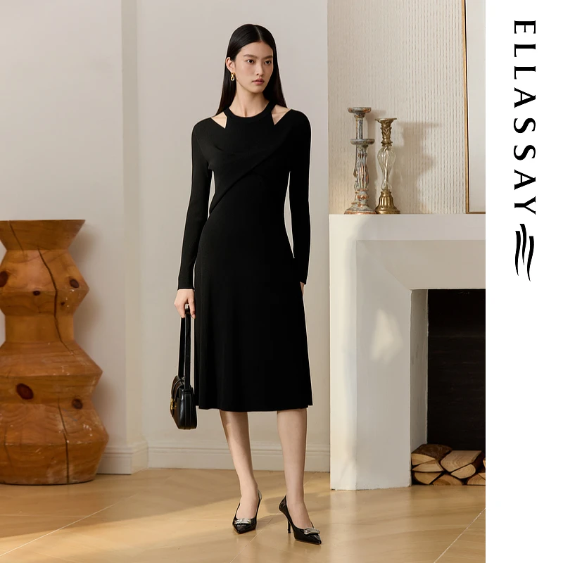 ELLASSAY歌力思2025秋季新款优雅高级感针织连衣裙女EWU3600800