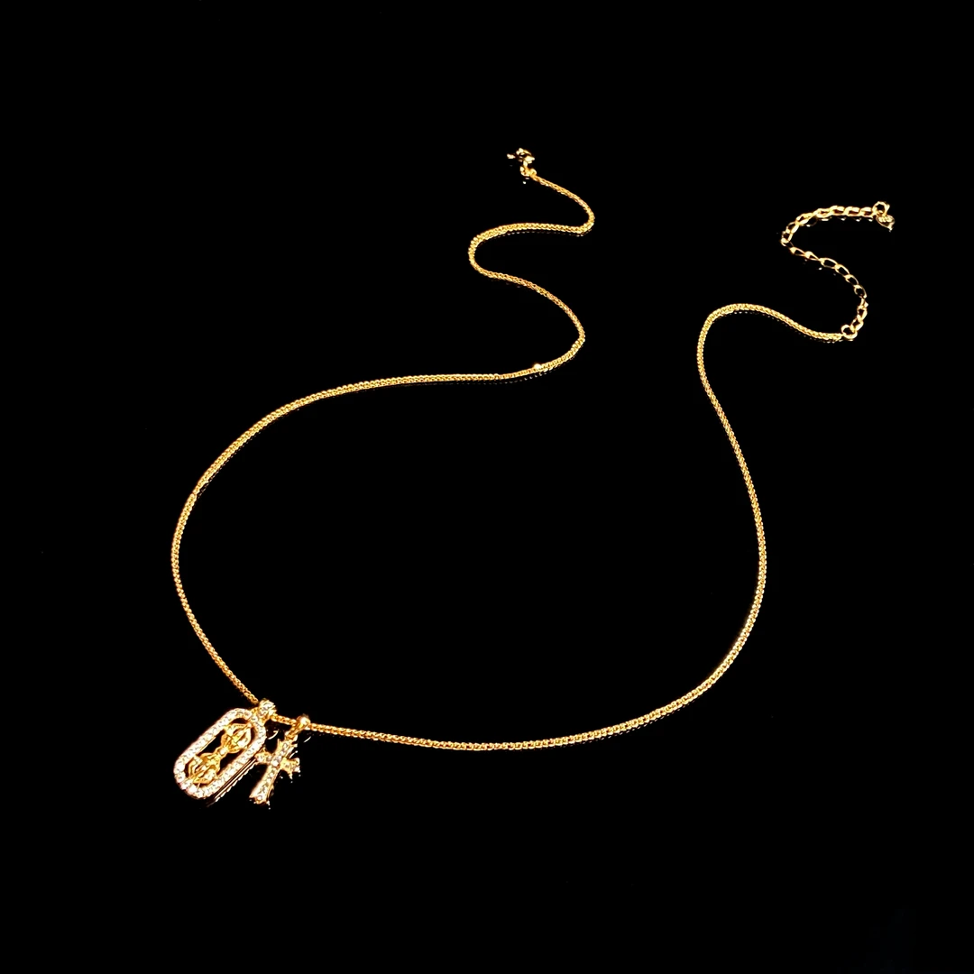 坠链均925银锆石  镀K金 古法工艺 金刚杵 精致轻奢项链X7451