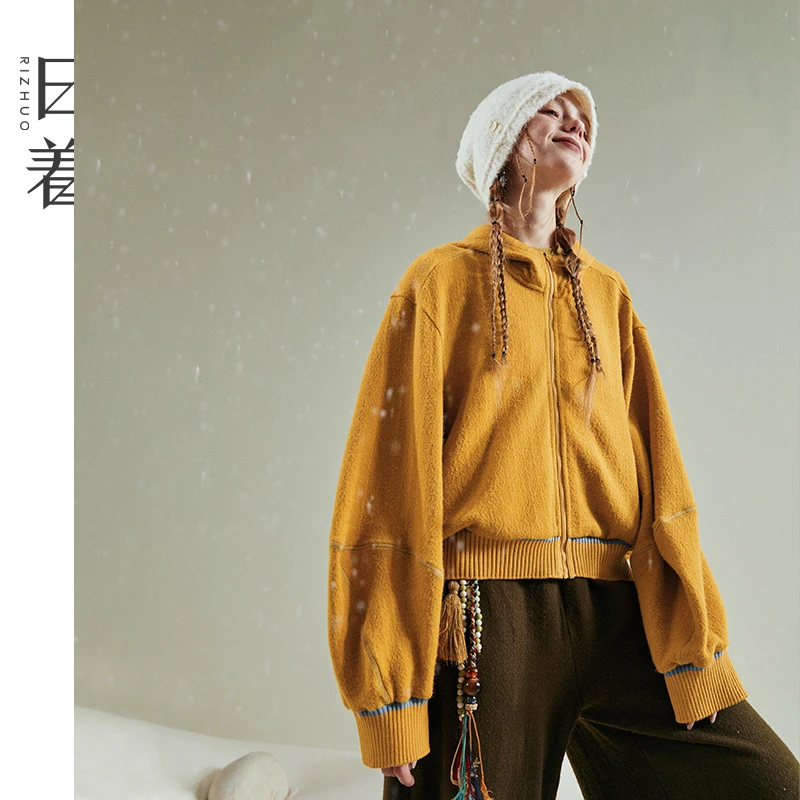 日着趣雪怪拉链卫衣外套2025秋季新款慵懒风连帽上衣女士RD8137W0