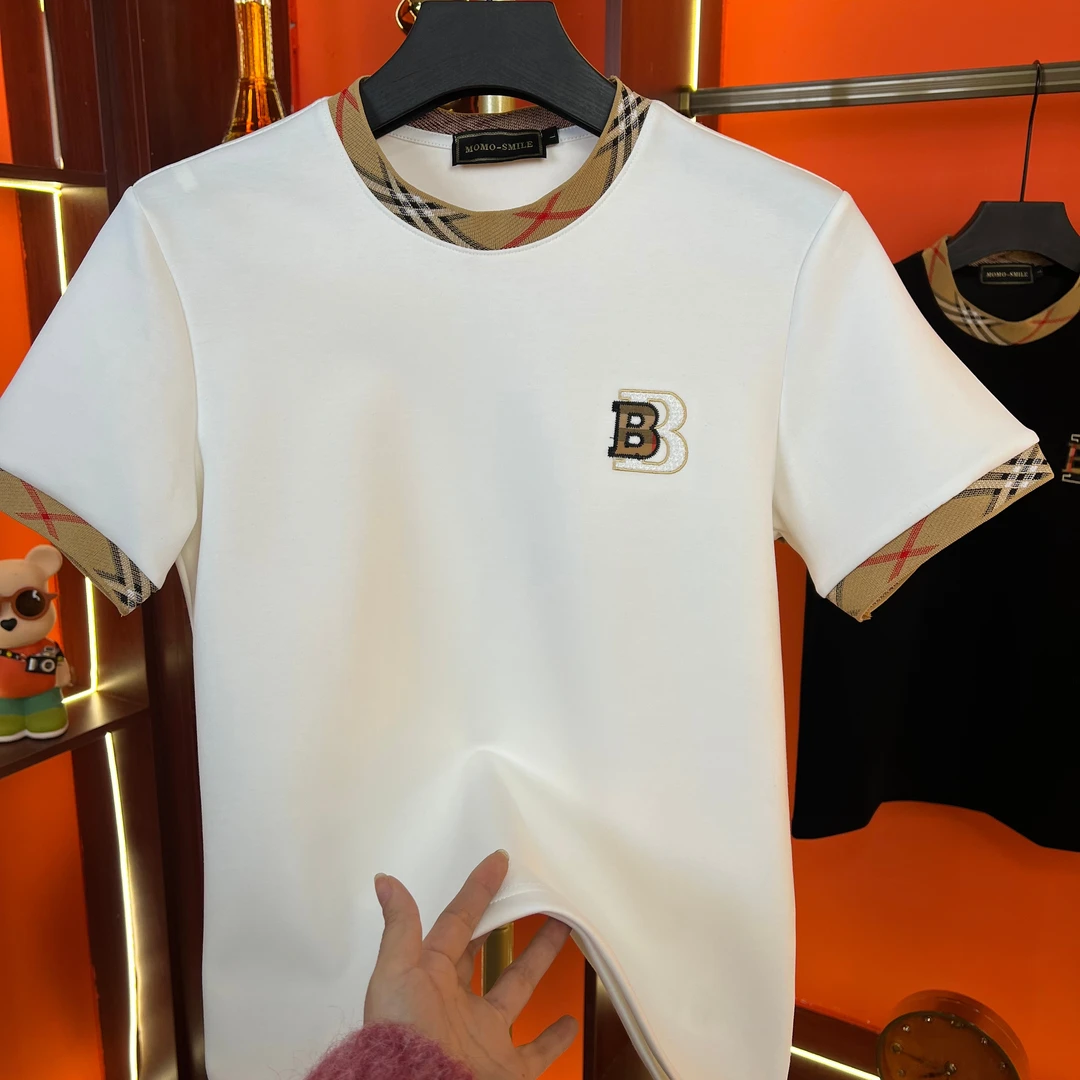 2025{刺绣}新款高品质上衣男士时尚夏季半袖潮流修身百搭轻奢