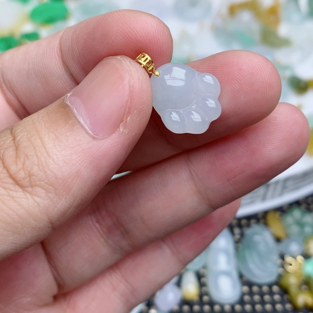 翡翠18K金镶嵌吊坠(不含链)小爪爪