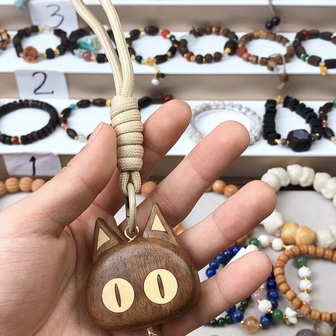 吊坠菩提根/象牙果乌檀木猫头挂件