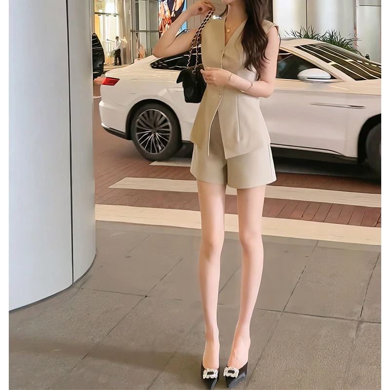韩版高端奢华气质小香风套装女2025夏季新款卡西装马甲短裤套装潮