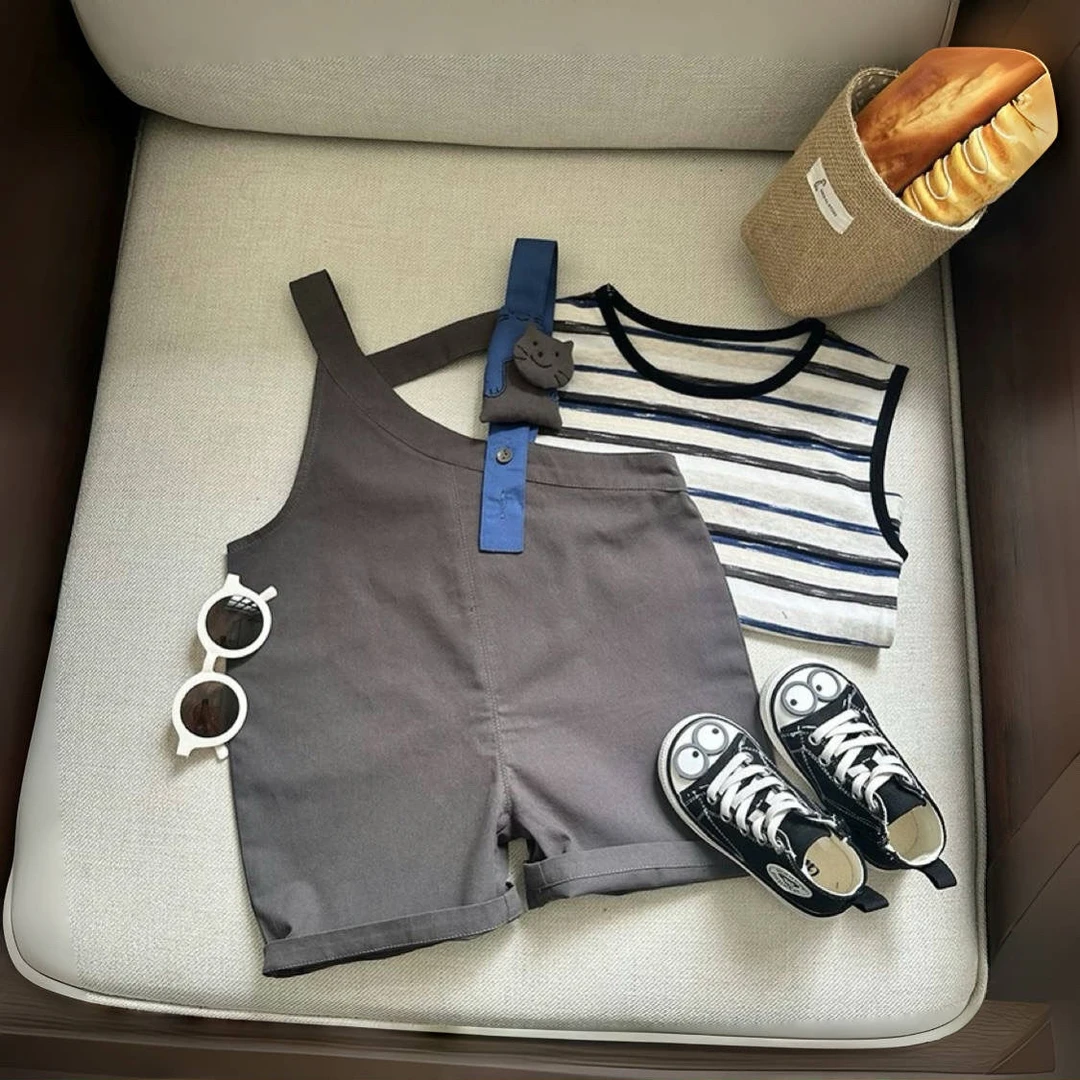 男童夏季套装韩版短裤男女宝宝2025新款酷帅时髦百搭背心背带裤潮