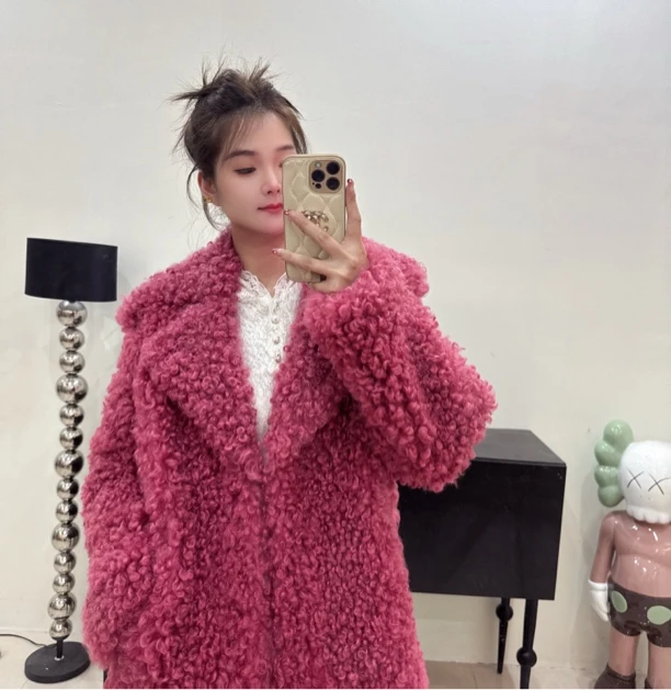 【亦丹】YD-62410[日出维也纳】新款西装领托斯卡纳皮毛一体皮草外套