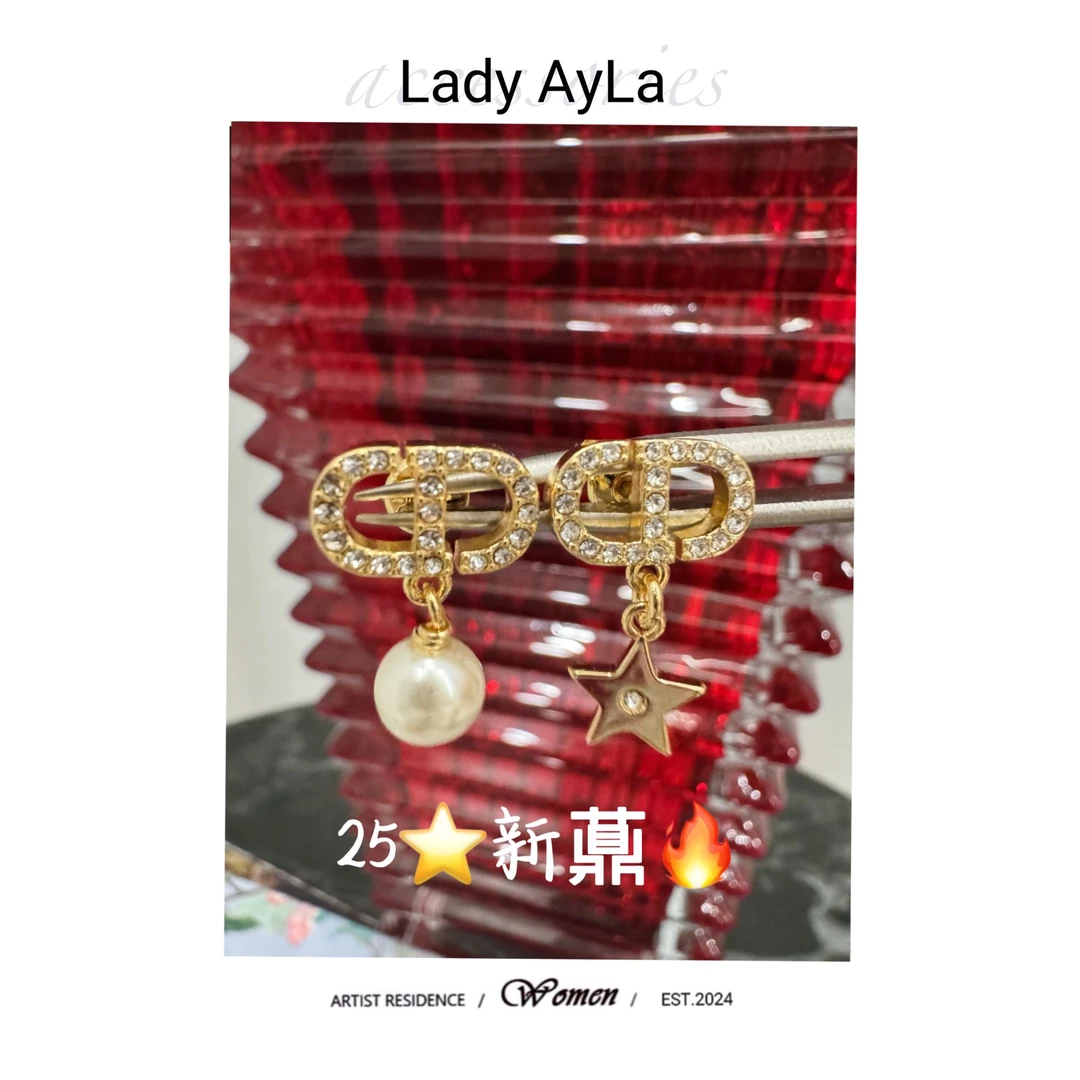 925银合成锆石耳饰 25s CD五角星珠珠轻奢时尚耳钉AL214