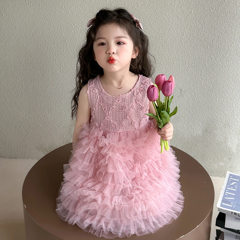女童公主裙夏款女蓬蓬裙夏季纯色蛋糕裙连衣裙裙子夏装韩系机能风
