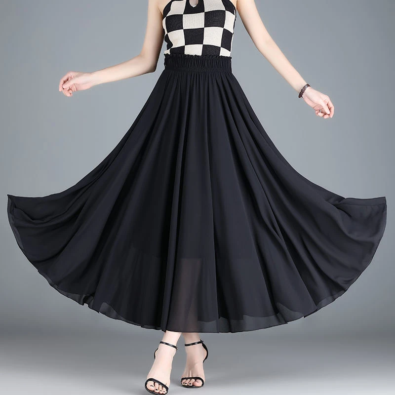 半身裙2025夏季新款百搭高腰雪纺a字中长裙飘逸超大摆
