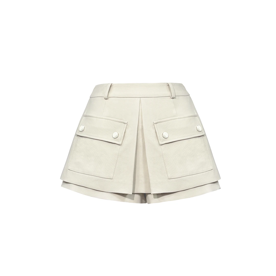 姜穹休闲工装口袋工字褶A型短裙裤35312982A