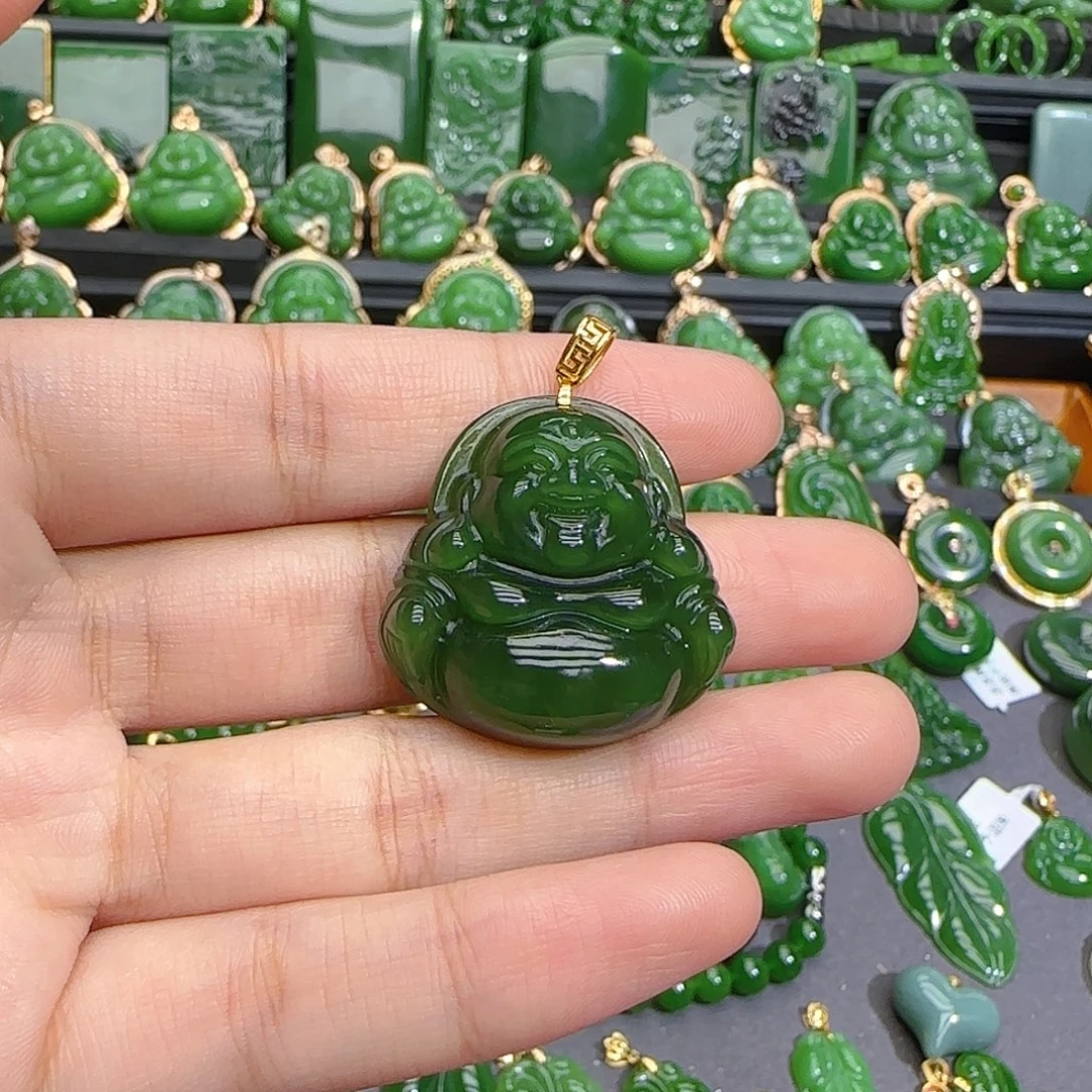 和田玉（碧玉）18K金镶嵌颈饰