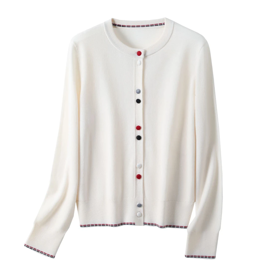 设计感彩扣羊毛针织开衫女短外套薄毛衣外搭2025新款时尚别致毛衫