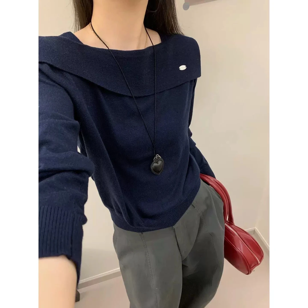 长袖针织女落肩袖一字领毛针织衫衬衫气质高领打底衫