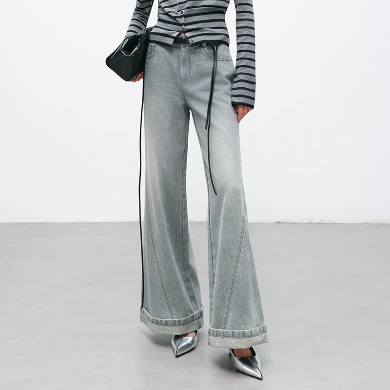 【专柜款】26年春季新款休闲百搭街头风翻遍高腰阔腿牛仔裤1106