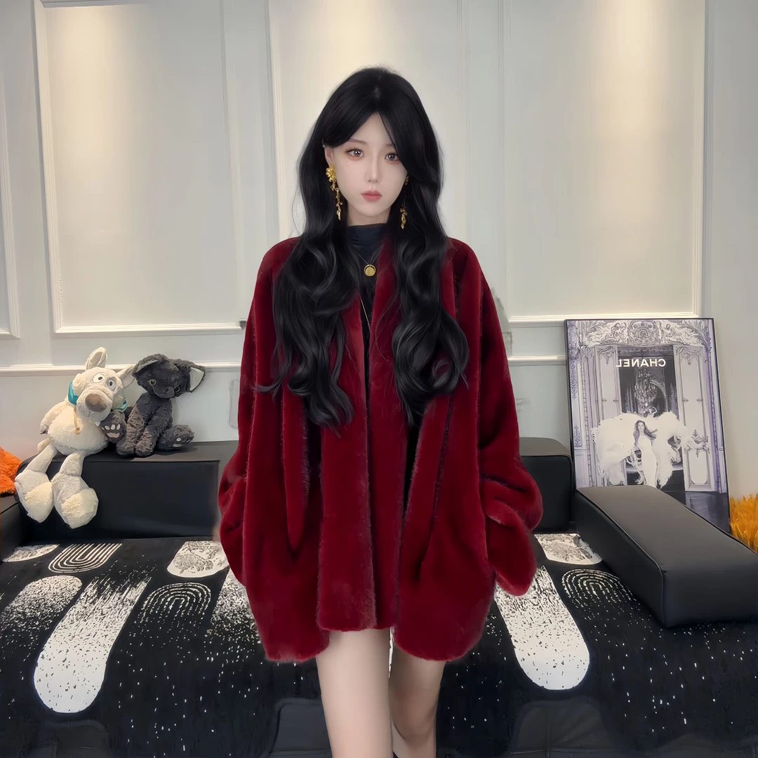 【Aholic专属】2025冬季加厚保暖斗篷式毛毛外套