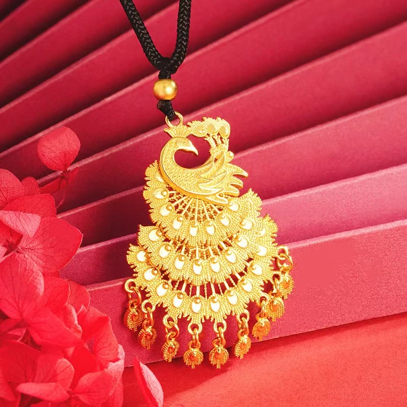 国风花丝大孔雀项链布艺绳女民族风简约百搭