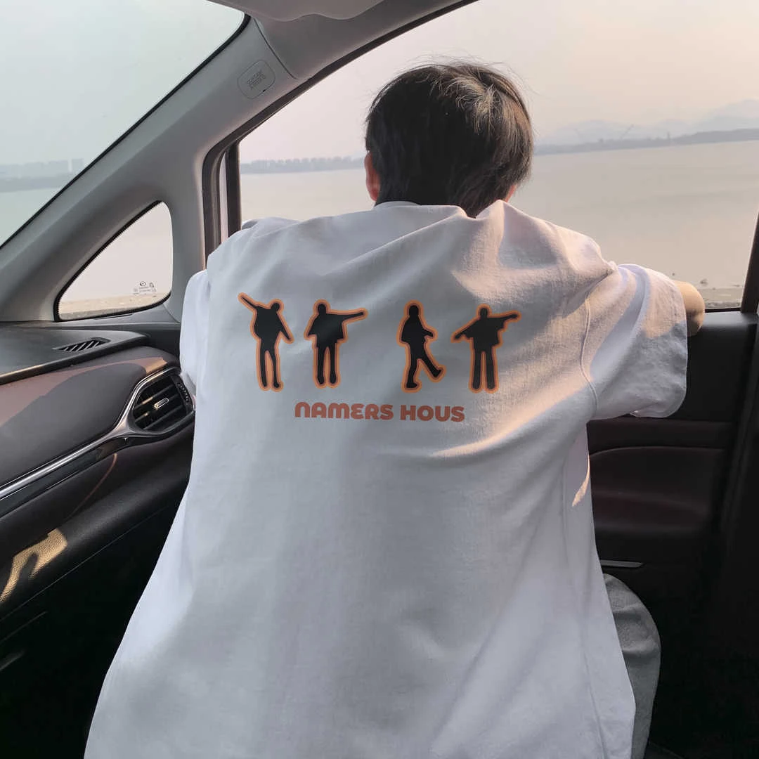 美式潮牌嘻哈人物印花纯棉短袖T恤男夏季高街重磅圆领半袖上衣服