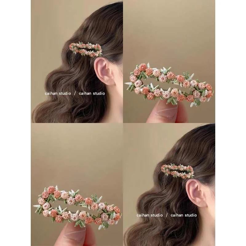 橘色日落！刺绣花朵BB夹！甜美氛围感少女心侧边夹刘海夹抓夹发饰