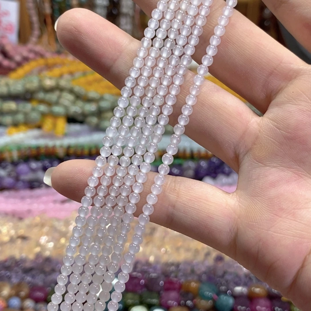 未镶嵌玛瑙/玉髓珠宝半成品白玉一条卡3mm