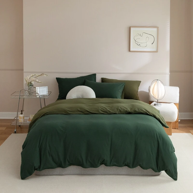 a类母婴四件套纯色双拼床单天竺棉床笠宿舍三件套针织棉床上用品