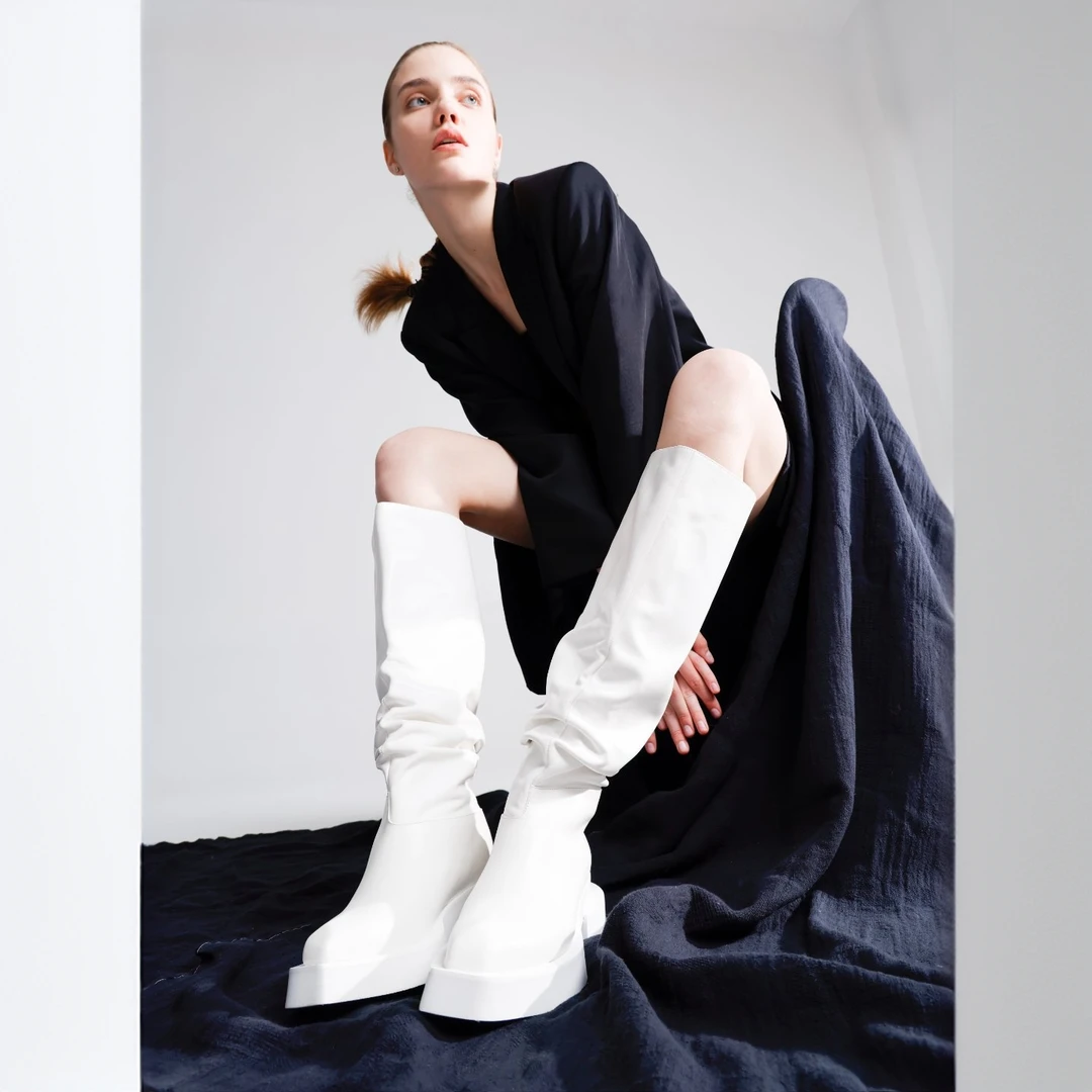 【于文文同款】CHULISHANA触动长筒小众堆皱设计感过膝新款长筒靴