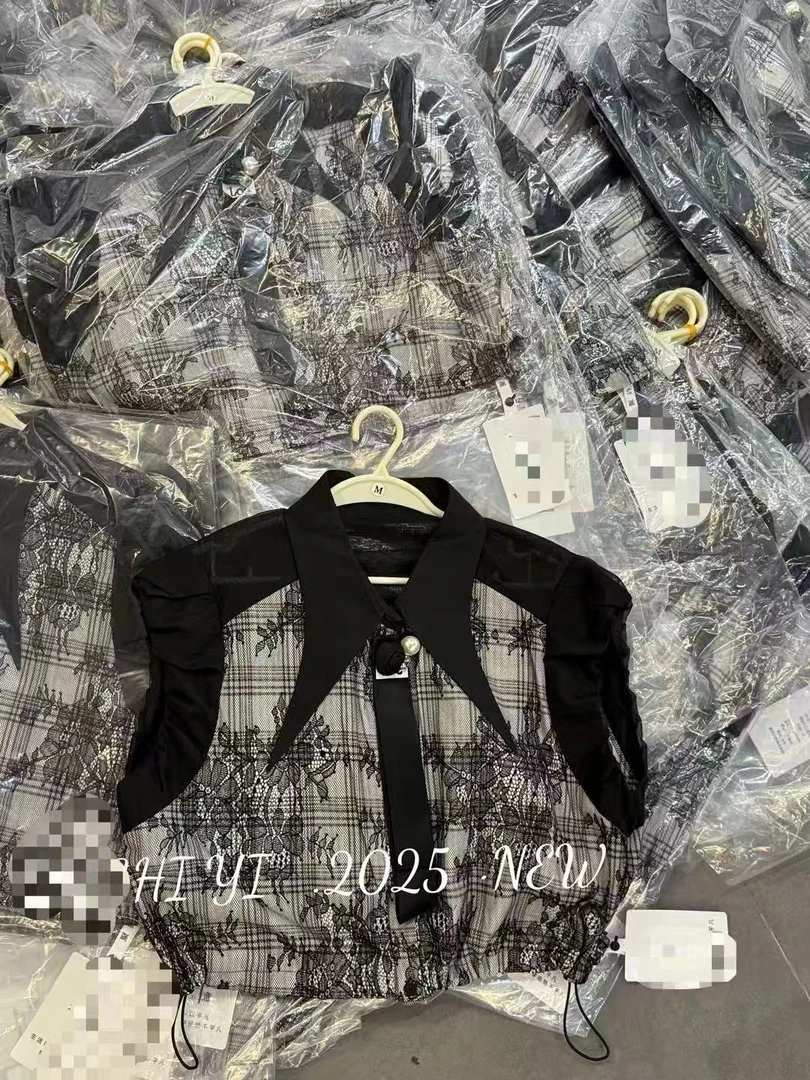 DA-J 夏季新款 带领带 可脱卸 蕾丝拼接设计感衬衣