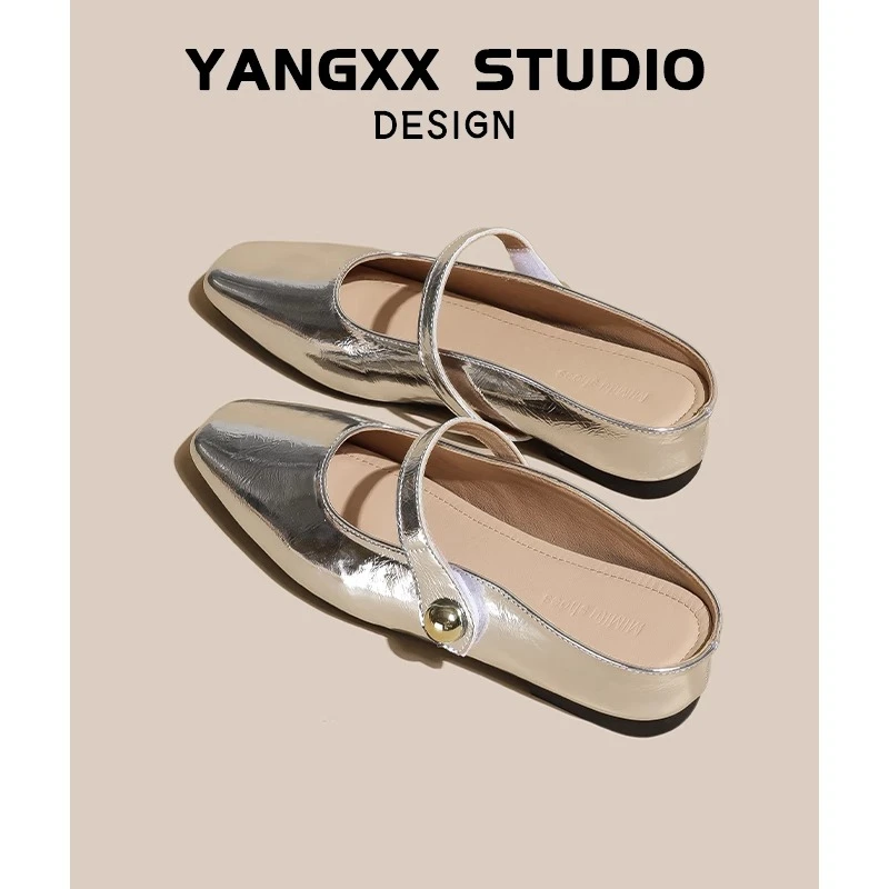 三福包头半拖鞋女夏季外穿内增高小个子懒人一脚蹬银色玛丽珍女鞋