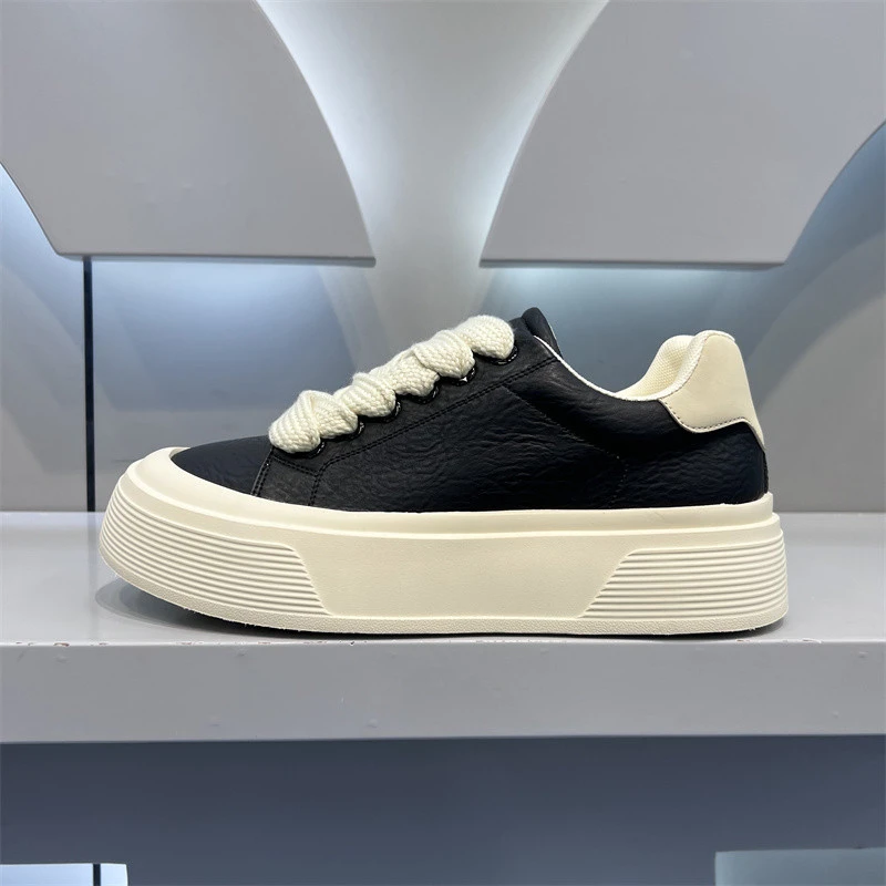 okkdey男鞋牛皮时尚软底增高男士休闲鞋秋季皮面简约板鞋