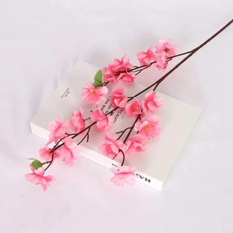 仿真桃花枝假花客厅高级仿真花单支塑料干花摆件婚庆装饰落地绢花