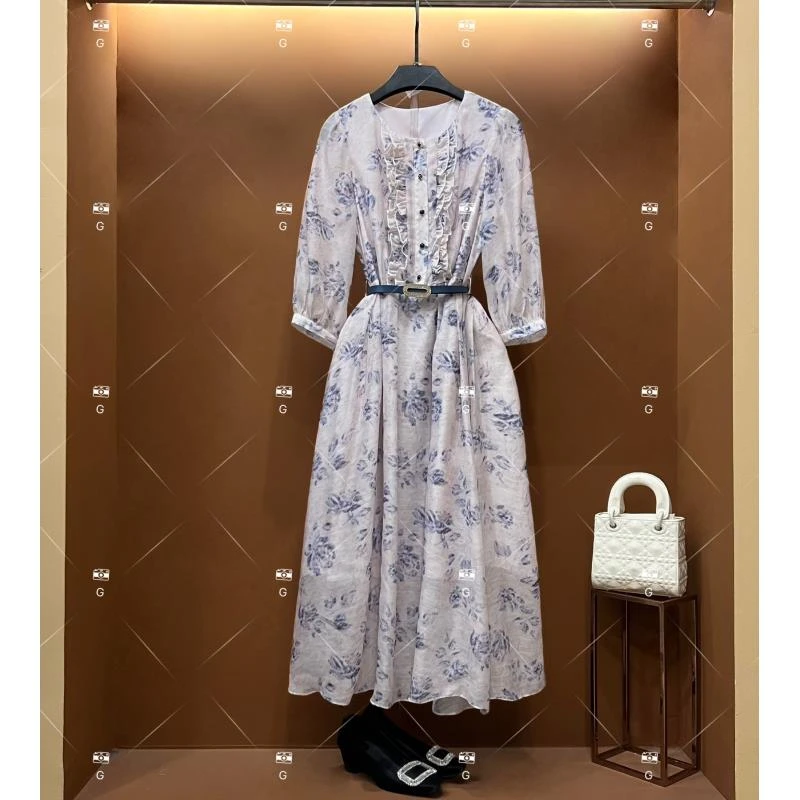 【漫】春夏丨设计师轻奢法式印花女士连衣裙 GS-55161