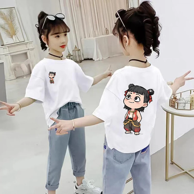 2025夏季儿童新款上衣纯棉短袖T恤哪吒国潮男女童薄款半袖上衣服