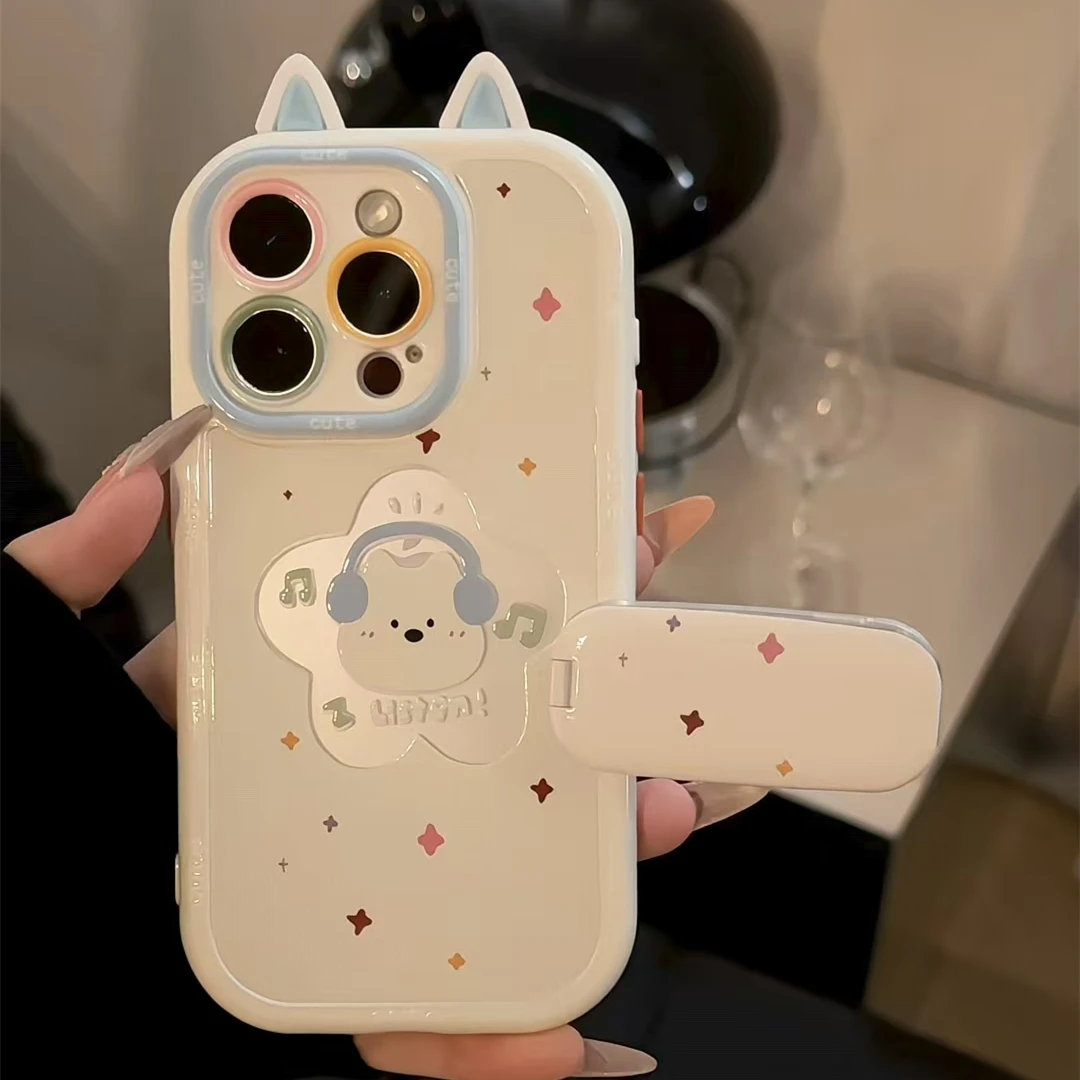 耳机西高地ins支架奶油手机壳适用苹果16华为p70vivo小米15oppo