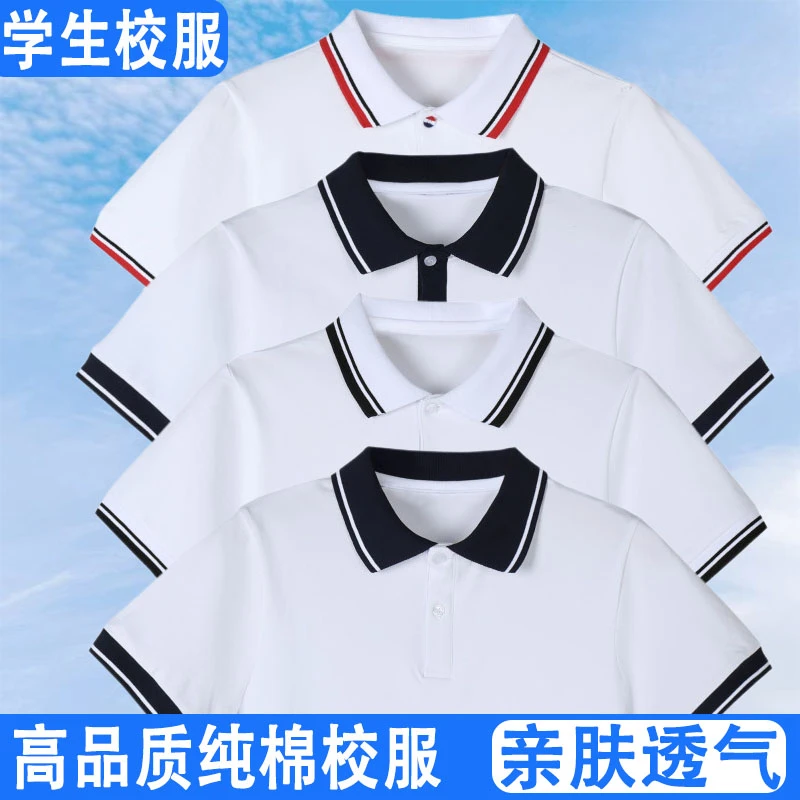 校服夏季短袖纯棉POLO衫初中学生高中小学生儿童校服上衣翻领T恤